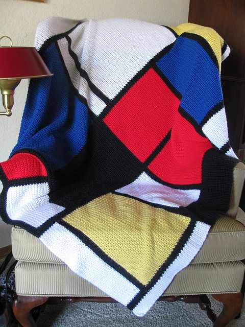 Manta Mondrian, vía Ravelry (lorettaknits)