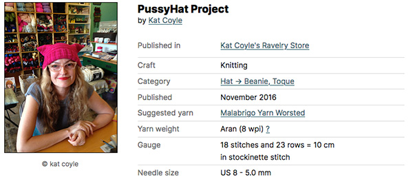 Pussy Hat de @thepussyhatproject, vía Ravelry
